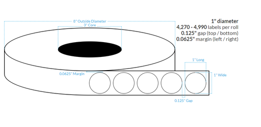 [100577-3X8-CB-161-1100000] 1" Inkjet Clear Polypropylene BOPP {Circle} Roll Labels  (3"Core/8"OD)