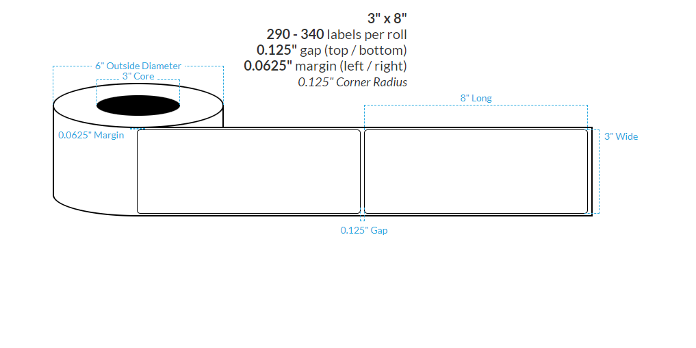[100667-3X6-HGWP-117-1000000] 3" X 8" High Gloss White Paper {Rounded Corners} Roll Labels (3"Core/6"OD)