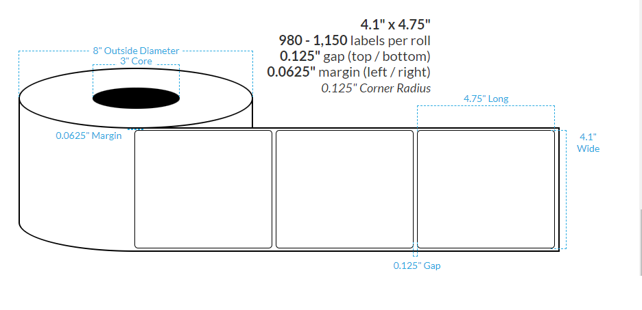 [101326-3X8-MWB-110-1000000] 4.1" X 4.75" Matte White Polypropylene BOPP {Rounded Corners} Roll Labels (3"Core/8"OD)