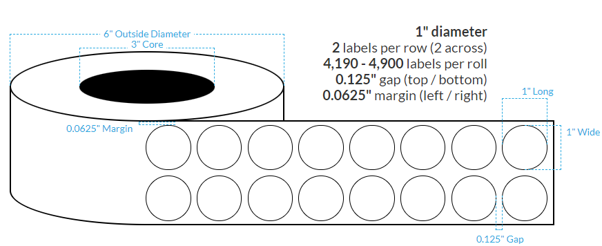[103285-3X8-CB-138-2110000] 1.5" Inkjet Clear Polypropylene  BOPP {Circle} Roll 2-ACROSS Labels W/Timing Marks (3"Core/8"OD)