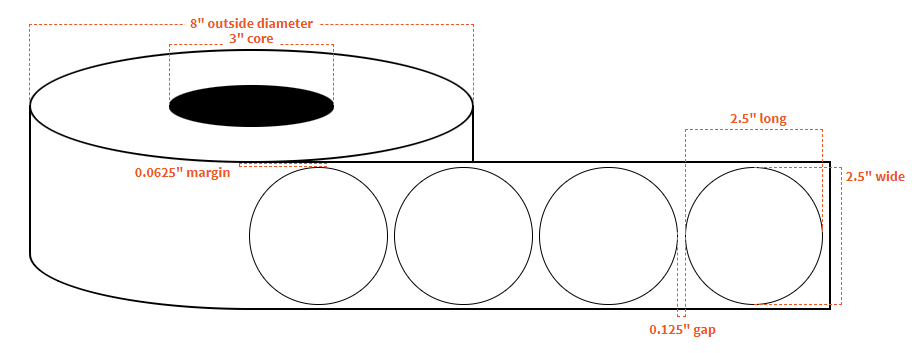 [100638-3X8-CB-138-1110000] 2.5" Inkjet Clear Polypropylene  BOPP {Circle} Roll Labels W/Timing Marks (3"Core/8"OD)