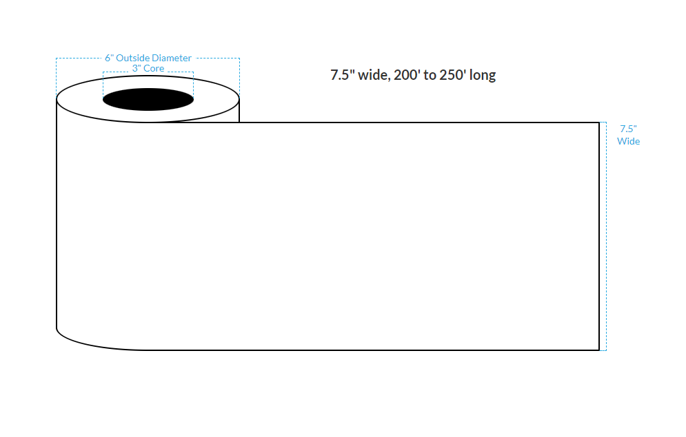 [102278-3X6-HGWP-117-1010000] 7.5" X 250' High Gloss White Paper {Continuous} Roll Labels  (3"Core/6"OD)
