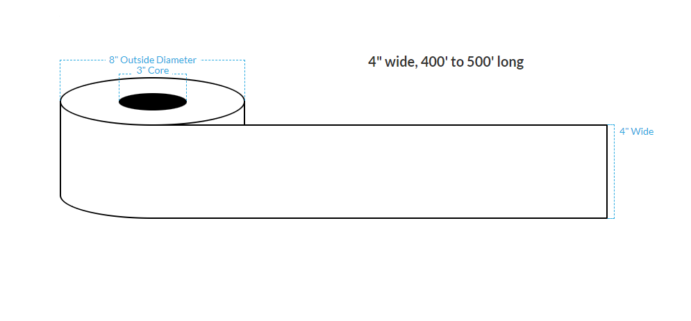 [101150-3X8-RMWB-129-1010000] 4" X 500' Removable Matte White Polypropylene BOPP {Continuous} Roll Labels  (3"Core/8"OD)