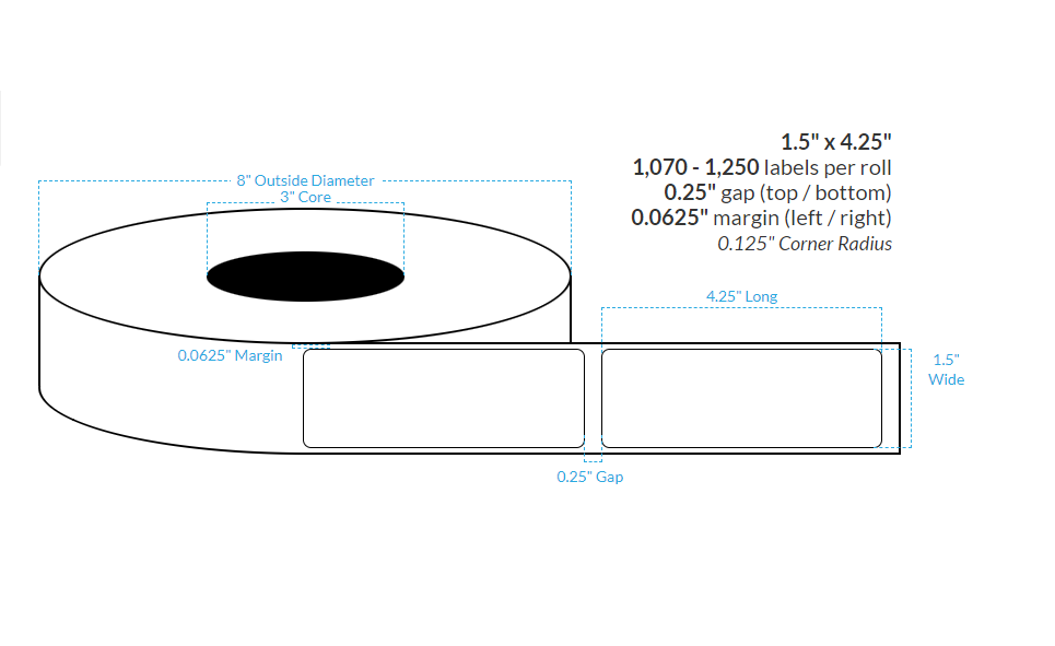 [101350-3X8-MK-161-1000000] 1.5" x 4.25"  MATTE KIMDURA {ROUNDED CORNERS} Roll Labels (3"CORE/8"OD)