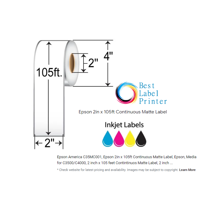[C35MC001] 2" x 105' Epson ColorWorks Media Premium Matte Labels (C3500/C4000 Series) (2"CORE/4"OD)