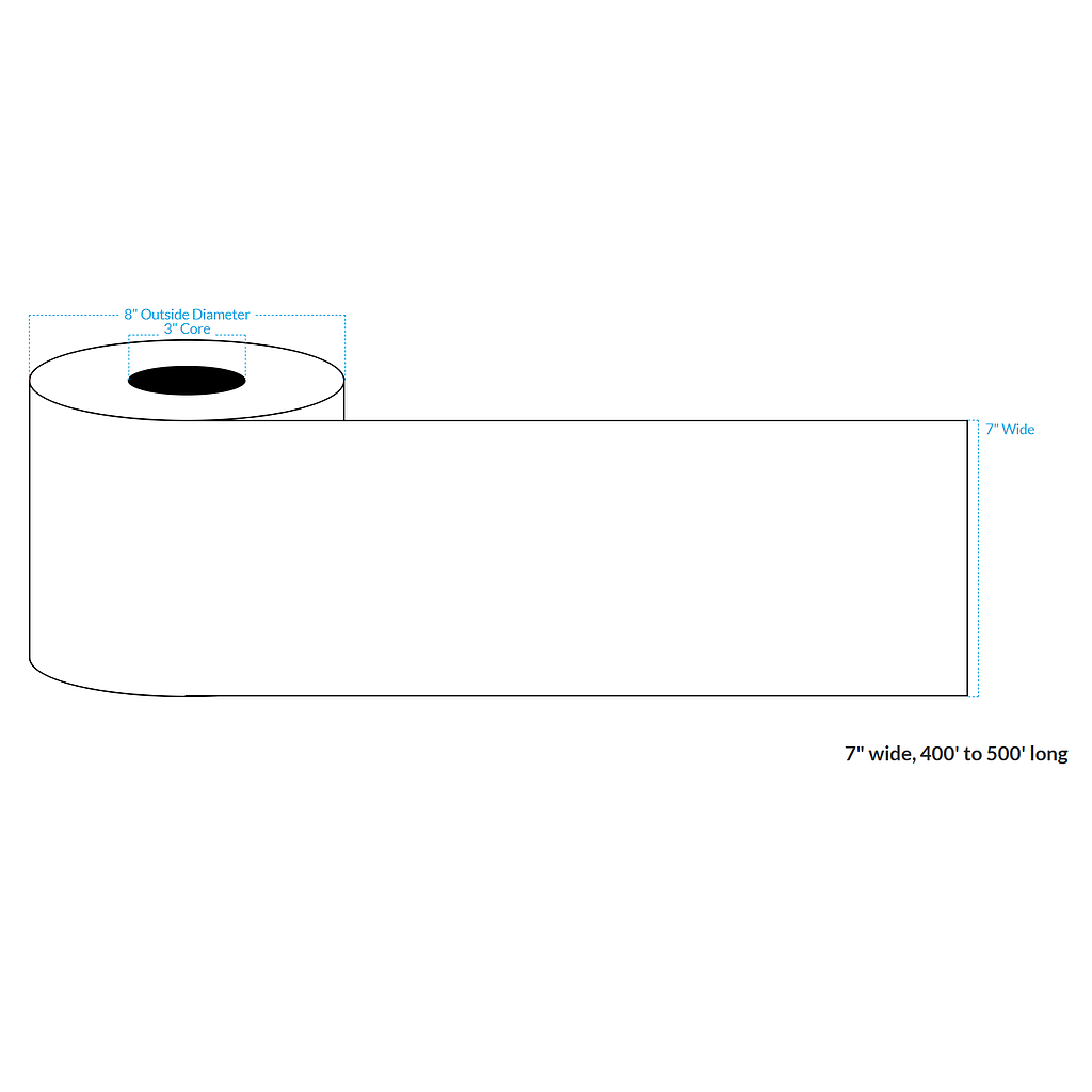 [101591-3X8-HGB-182-1010000] 7" X 500' High Gloss White Polypropylene BOPP {Continuous} Roll Labels  (3"Core/8"OD)