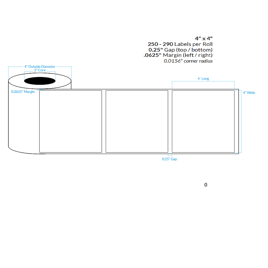 4" X 4" High Gloss White Paper {Square Corners} Roll Labels (2"Core/4"OD)