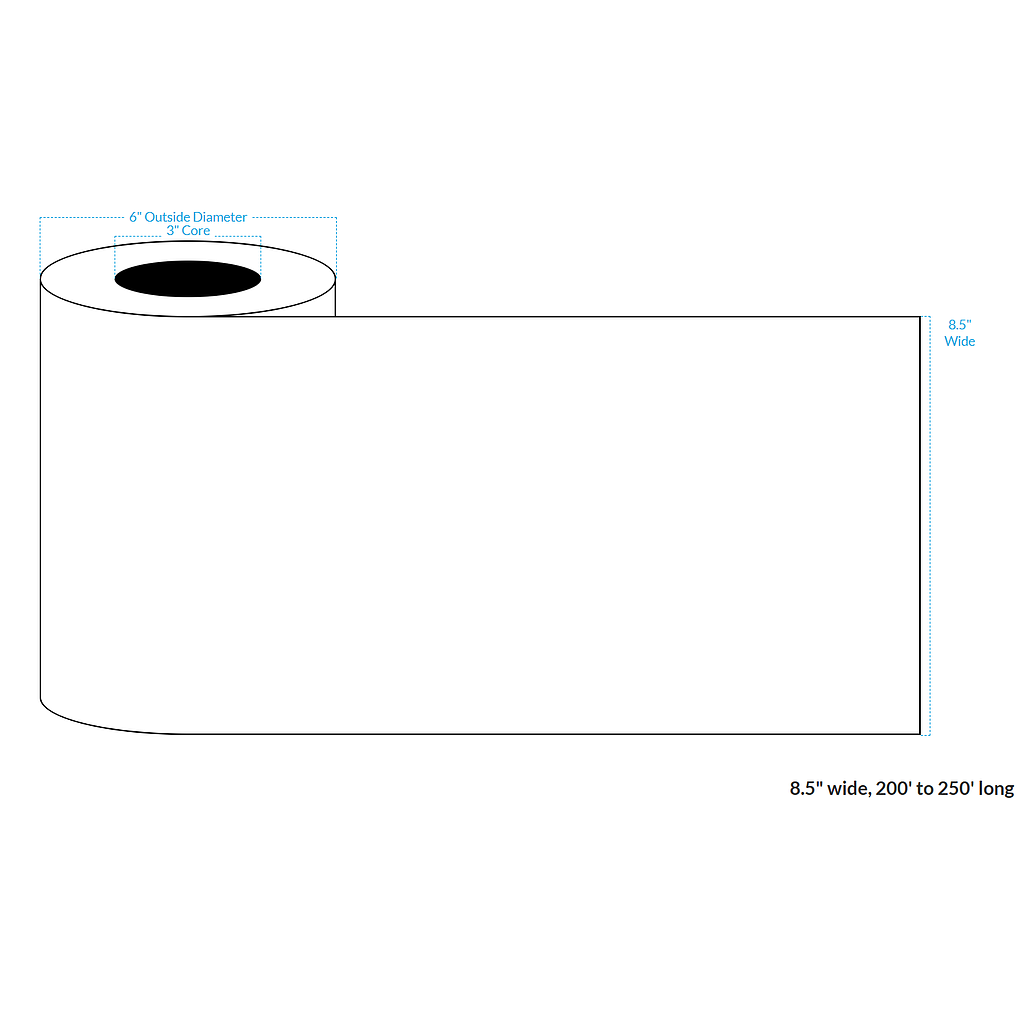 [101897-3X6-CB-151-1000000] 8.5" X 250' Inkjet Clear Polypropylene BOPP {Continuous} Roll Labels  (3"Core/6"OD)