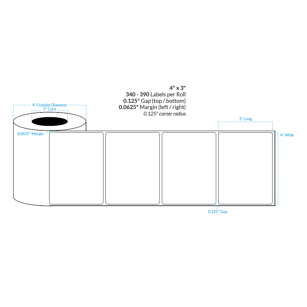 [100859-2X4-CB-195-1100000] 4" X 3" Inkjet Clear Polypropylene BOPP {Rounded Corners} Roll Labels  (2"Core/4"OD)