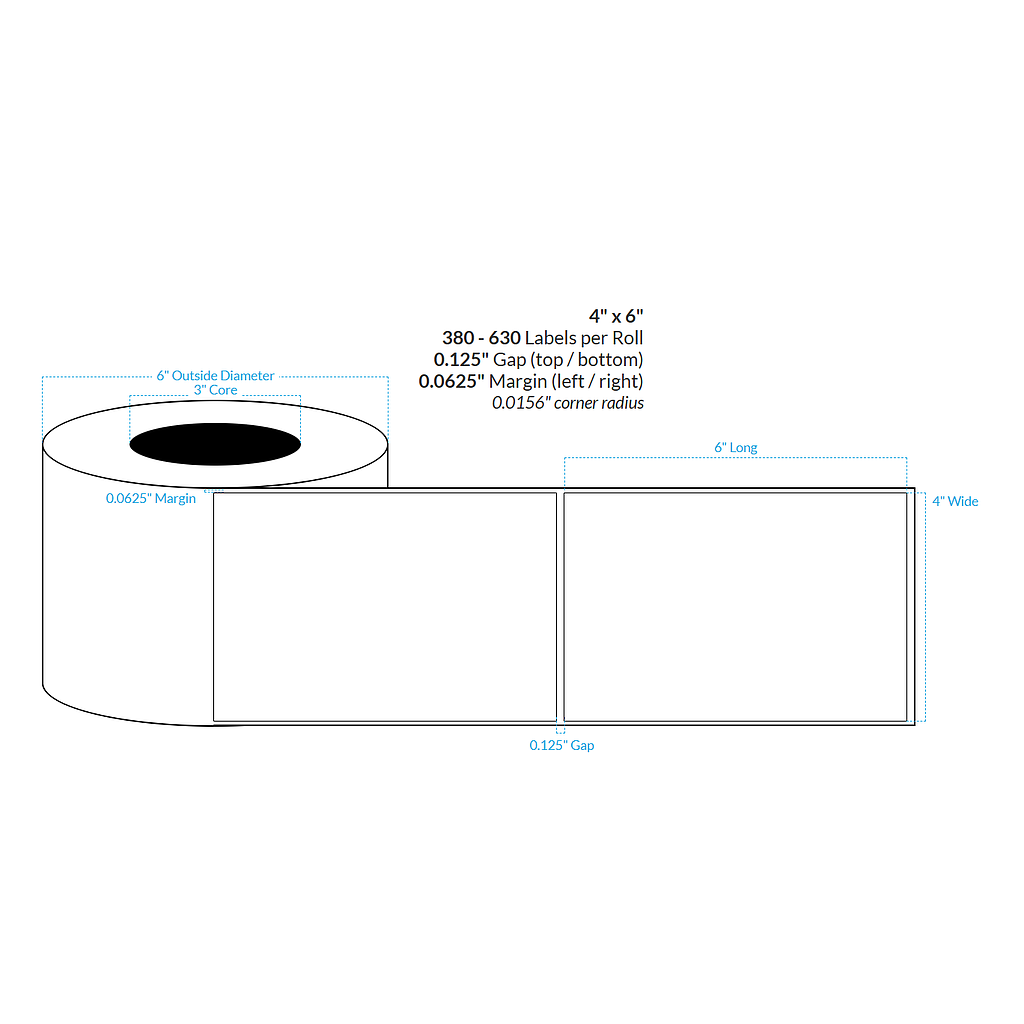 [102473-3X6-MWP-151-1000000] 4" X 6" Matte White Paper {Square} Roll Labels  (3"Core/6"OD)