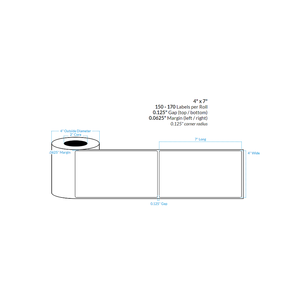 [100159-3X8-RHGB-161-1000000] 4" X 7" Removable High Gloss Polypropylene (BOPP) {Rounded Corner} (3"Core/8"OD)