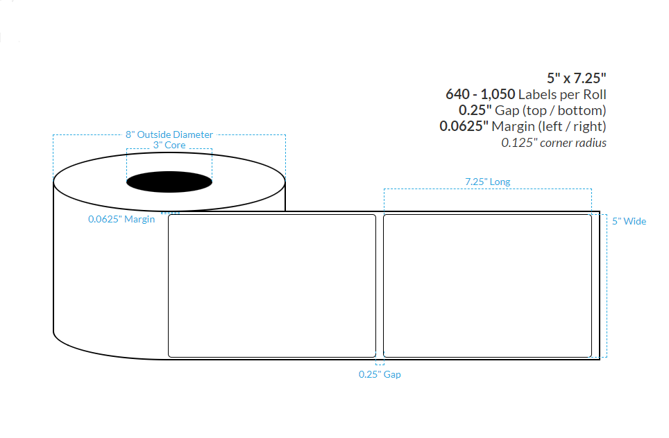 [104212-3X8-PHGWB-110-1000000] 5" X 7.25" High Gloss Polypropylene (BOPP) {Rounded Corner} (3"Core/8"OD)