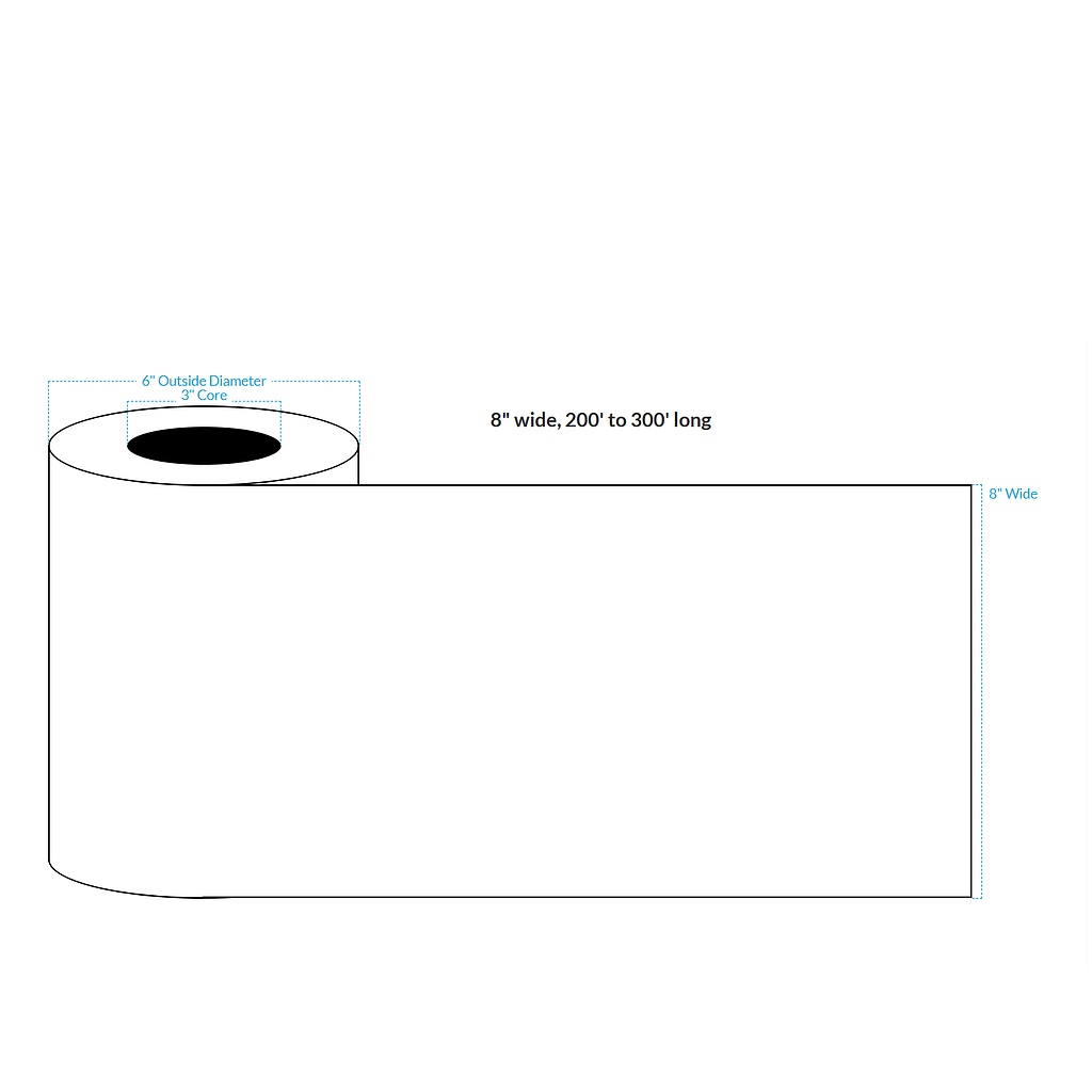 [100943-3X6-RMWB-151-1010000] 8" X 250' Removeable Matte White Polypropylene BOPP {Continuous} Roll Labels  (3"Core/6"OD)