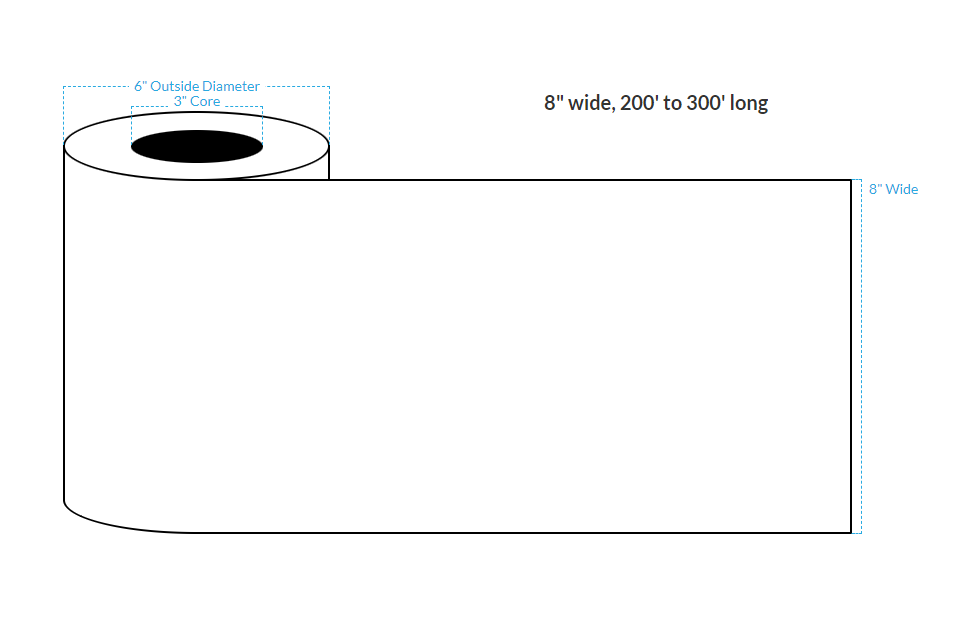 [100943-3X6-MWB-149-1010000] 8" X 250' Matte White Polypropylene BOPP {Continuous} Roll Labels  (3"Core/6"OD)