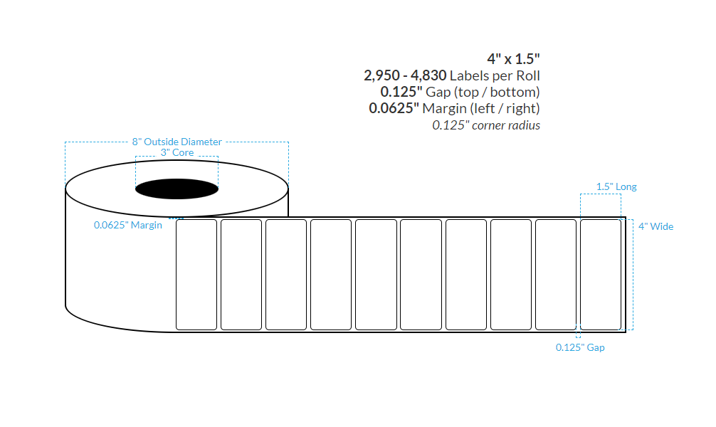 [100541-3X8-GPET-161-1000000] 4" X 1.5" GOLD HYBRID PET {ROUNDED CORNERS} Roll Labels  (3"CORE/8"OD)