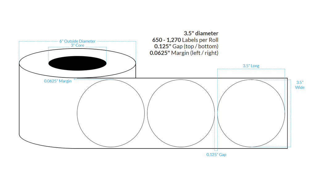 3.5" HIGH GLOSS WHITE PAPER {CIRCLE} Roll Labels (3"CORE/6"OD)