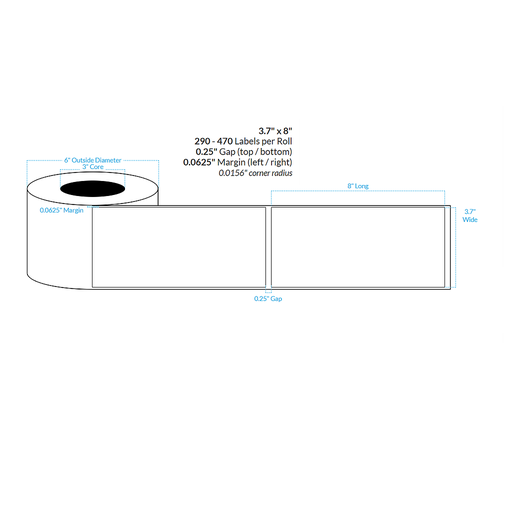 [103905-3X6-HGWP-151-1000000] 3.7" X 8" High Gloss White Paper {Square Corners} Roll Labels  (3"Core/6"OD)