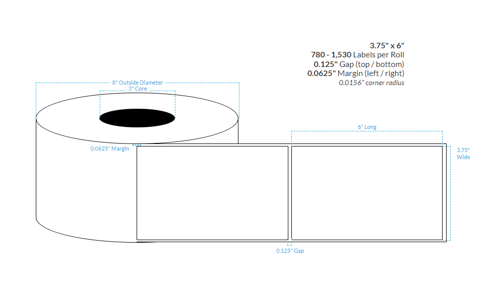 [101162-3X8-MK-161-1000000] 3.75" X 6" Matte Kimdura {Square Corners} Roll Labels  (3"Core/8"OD)