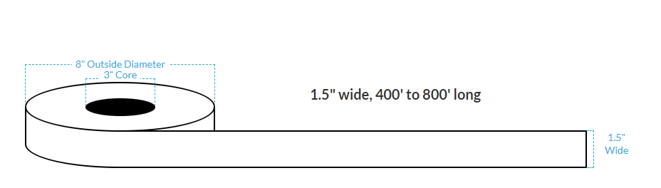 [000000-3X8-HGB-161-1000000] 1.5" X 500' High Gloss White Polypropylene BOPP {Continuous} Roll Labels  (3"Core/8"OD)