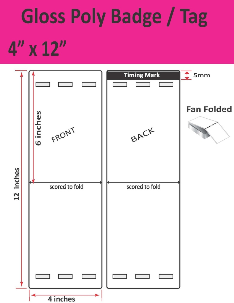 [IGP-4-12-1000-3H-9TAG] 4” X 12” GLOSS POLY Trade Show/Event/Visitor ID Badge Tags (Best For Epson ColorWorks C4000/D3800 Series Label Printers) (Fan Folded)