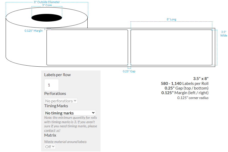 [102462-3X8-HGB-129-1000000] 3.5" X 8" High Gloss White Polypropylene BOPP {Square Corners} Roll Labels  (3"Core/8"OD)