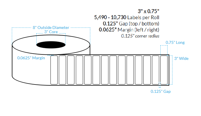 [102880-3X8-LCPET-163-1100000] 3" X 0.75"  Laser Clear PET {Rounded Corners} Roll Labels  (3"Core/8"OD)