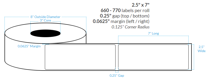 [100064-3X8-CB-129-1100000] 2.5" X 7" Ink Jet Clear Polypropylene BOPP {Round Corners} Roll Labels (3"Core/8"OD)