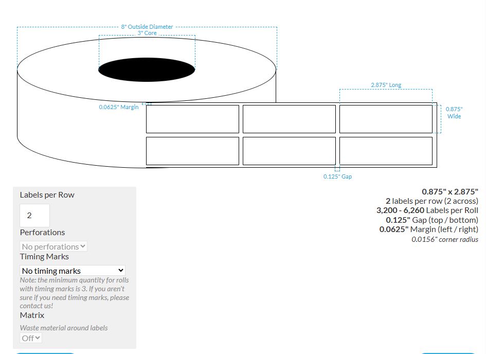 [105393-3X8-SSH-141-2000000] 0.875" X 2.875" Smooth Silver Holographic {Square Corners} Roll Labels (3"Core/8"OD)