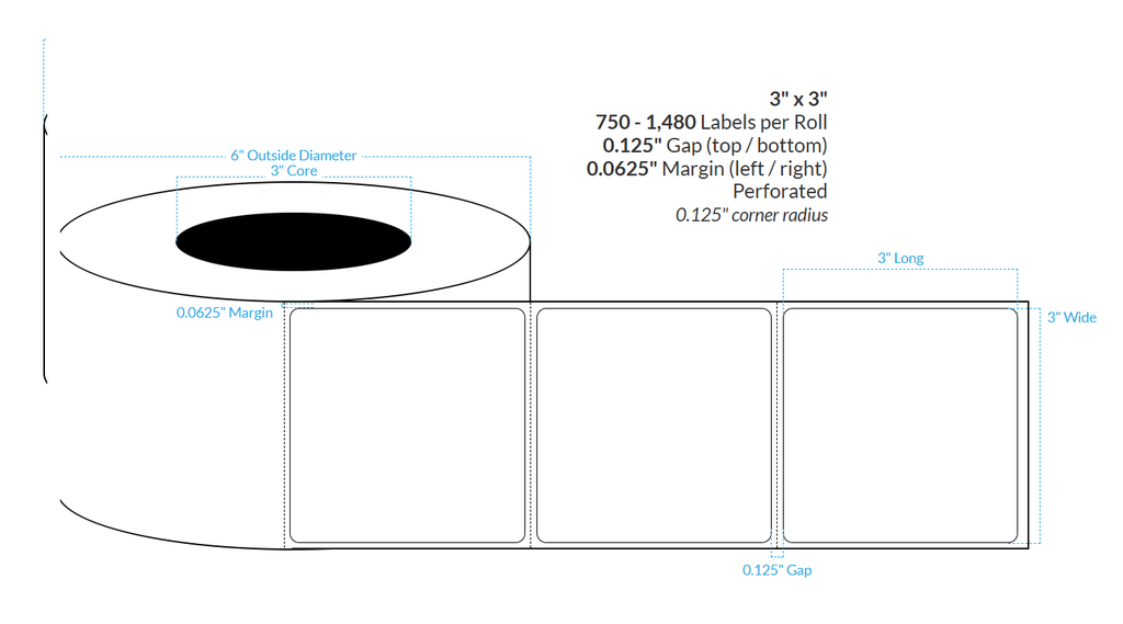 [103682-3X6-SSH-151-1000000] 3" X 3"  Smooth Silver Holographic Perforated {Rounded Corners} Roll Labels  (3"Core/6"OD)