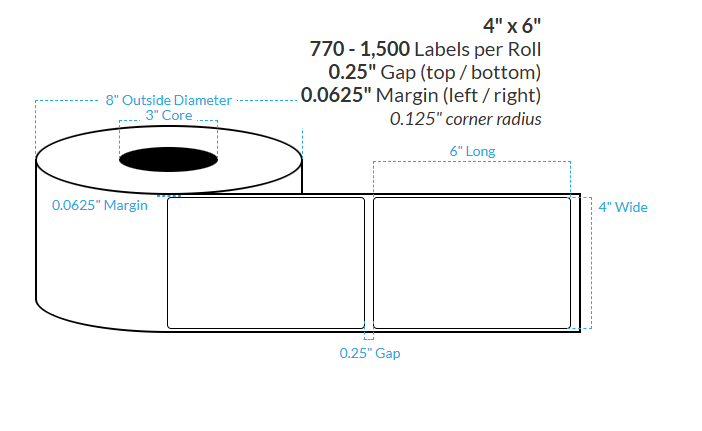 [100020-3X8-MWB-203-1000000-CA] 4" X 6" Canon LX-P5510 Matte White BOPP {Rounded Corners} Roll Labels  (3"Core/8"OD)