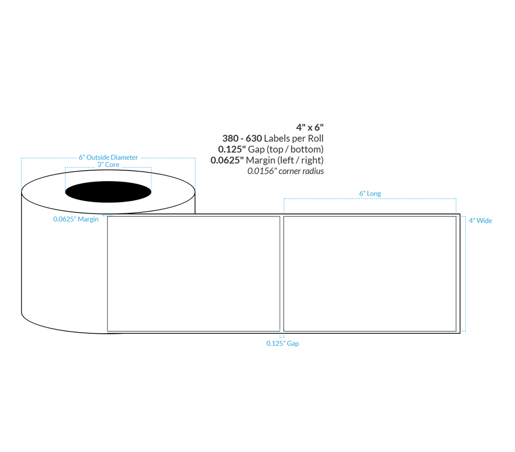 4" X 6" Matte White BOPP (BS5609 Certification) {Rounded Corners} Blank Roll Labels  (3"Core/6"OD)