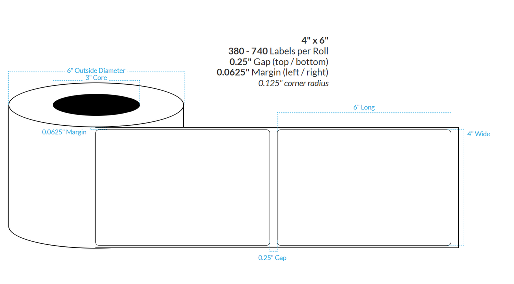 [100868-3X8-MWB5609-206-1000000] 4" X 6" Matte White BOPP (BS5609 Certification) {Rounded Corners} Blank Roll Labels  (3"Core/8"OD)