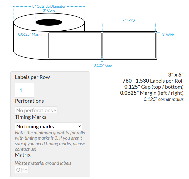 [100857-3X8-MWB5609-206-1000000] 3" X 6" Matte White BOPP (BS5609 Certification) {Rounded Corners} Blank Roll Labels  (3"Core/8"OD)