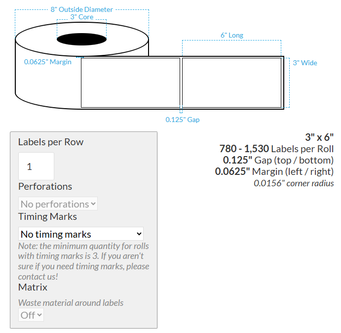 [102268-3X8-MWB5609-206-1000000] 3" X 6" Matte White BOPP (BS5609 Certification) {Rectangle/Square Corners} Blank Roll Labels  (3"Core/8"OD)