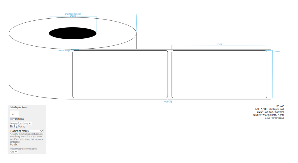 [100858-3X8-MWP-189-1000000] 3" X 6" Canon LX-D5500 Matte White Paper {Rounded Corners} Roll Labels  (3"Core/8"OD)