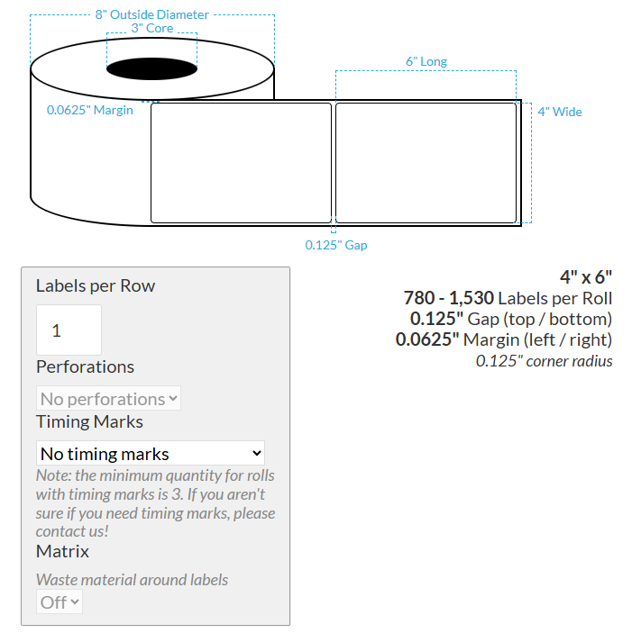 [100868-3X8-HGB-110-1000000] 4" X 6" VIPColor VP750 High Gloss White BOPP (Rounded Corners) Roll Labels (3"Core/8"OD)
