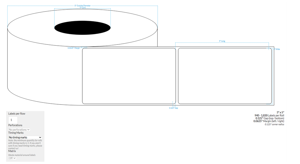 [100537-3X8-HGB-138-1000000] 3" X 5" VIPColor VP700 High Gloss White BOPP (Rounded Corners) Roll Labels (3"Core/8"OD)