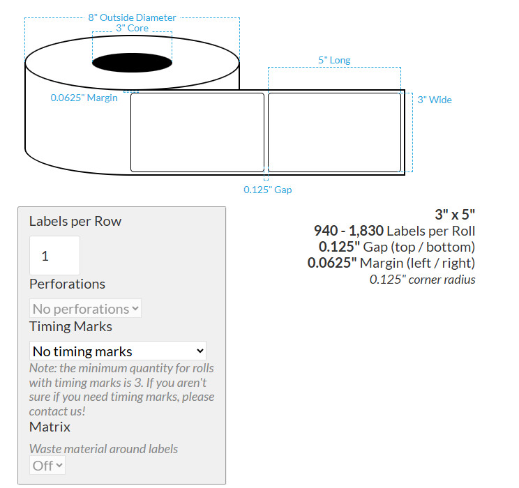 3" X 5" VIPColor VP660 High Gloss White BOPP (Rounded Corners) Roll Labels (3"Core/8"OD)