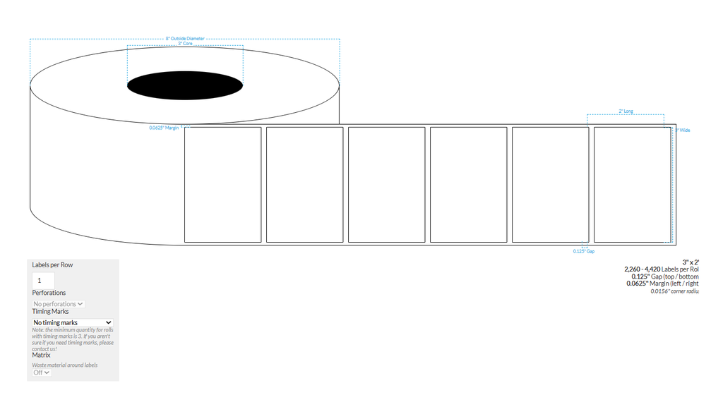 [104166-3X8-HGB-182-1000000] 3" X 2"  High Gloss White Polypropylene BOPP {Square Corners} Roll Labels  (3"Core/8"OD)
