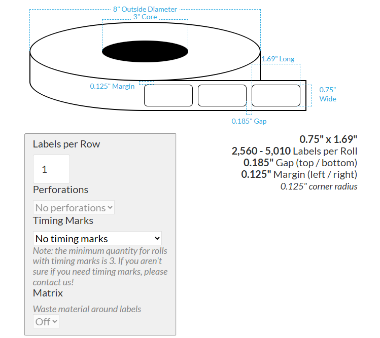 [102009-3X8-SSH-161-1000000] 0.75" X 1.69" Smooth Silver Holographic {Rounded Corners} Roll Labels  (3"Core/8"OD)
