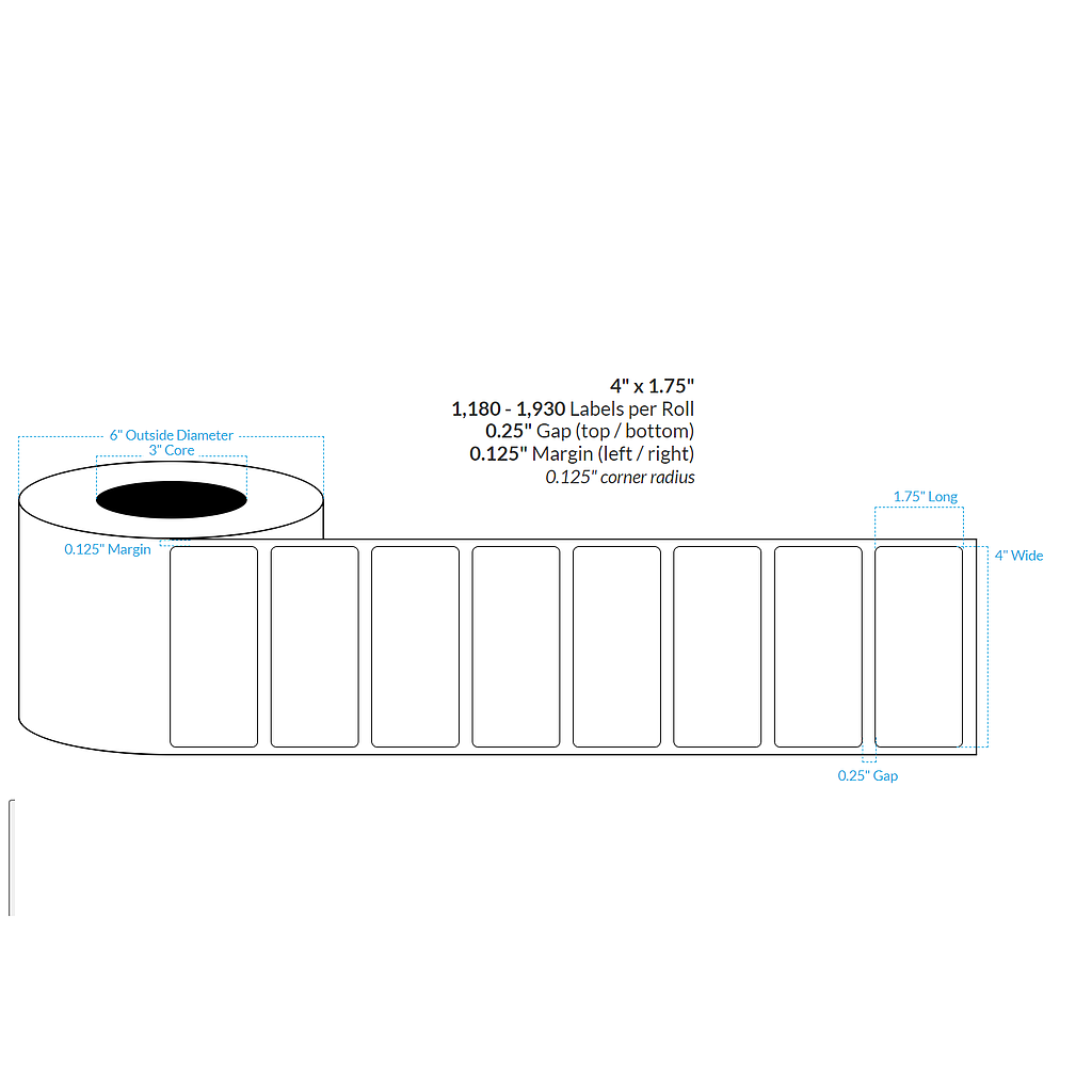 [100155-3X6-MWP-151-1000000] 4" X 1.75" Matte White Paper {Rounded Corners} Roll Labels  (3"Core/6"OD)