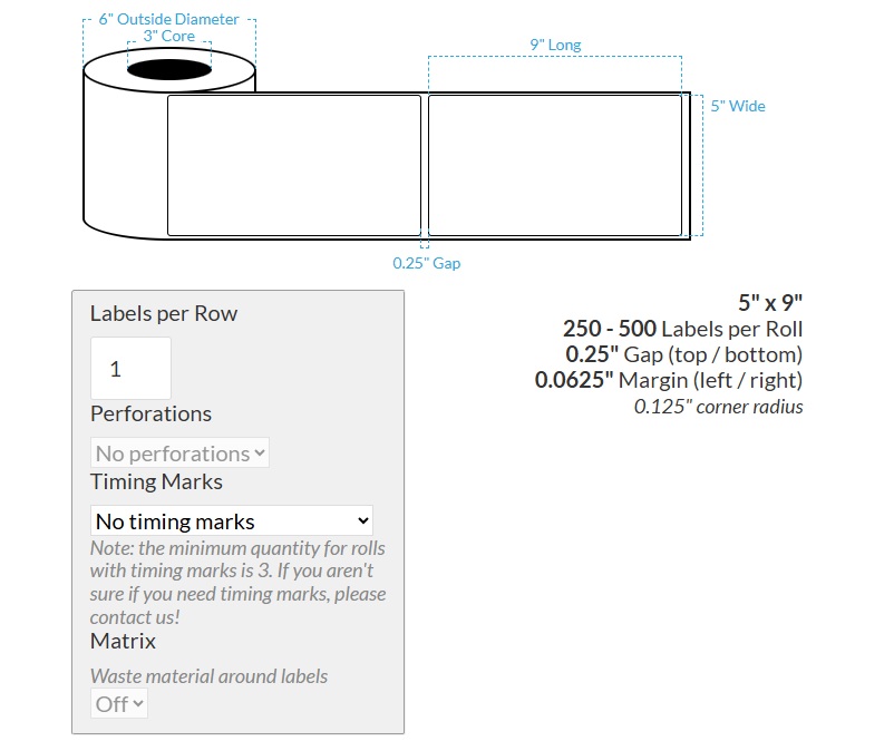 [100230-3X6-PHGWB-151-1000000] 5" X 9" PREMIUM HIGH GLOSS WHITE Polypropylene BOPP {ROUNDED CORNERS} Roll Labels  (3"CORE/6"OD)