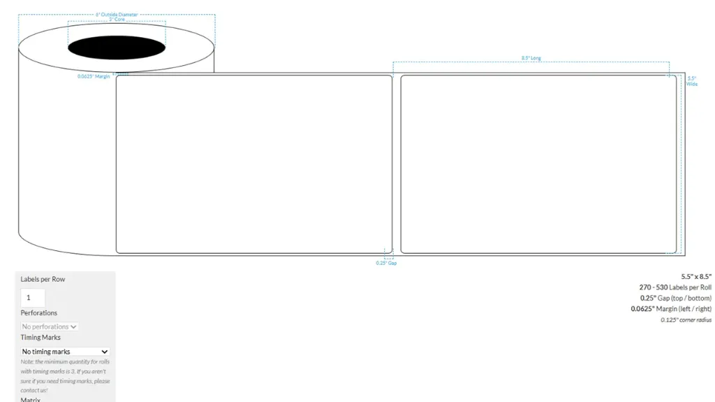 [102697-3X6-MWP-151-1000000] 5.5" X 8.5" Matte White Paper {Rounded Corners} Roll Labels (3"Core/8"OD)