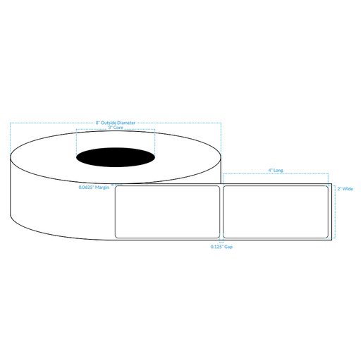 [100594-3X8-R413-129-1000000] 2" x 4" MATTE WHITE Polypropylene BOPP {ROUNDED CORNERS} Roll Labels  (3"CORE/8"OD)