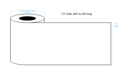 [102278-3X6-HGB-117-1010000] 7.5" X 250' HIGH GLOSS WHITE Polypropylene BOPP {CONTINUOUS} Roll Labels  (3"CORE/6"OD)
