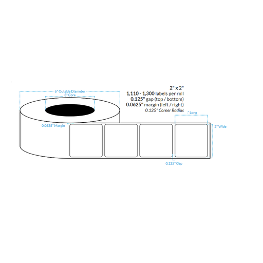 [100707-3X6-RHGP-162-1000000] 2" x 2" REMOVABLE HIGH GLOSS PAPER {ROUNDED CORNERS} Roll Labels  (3"CORE/6"OD)