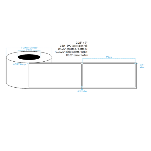 [101432-3X6-HGB-151-1000000] 3.25" X 7" PREMIUM HIGH GLOSS WHITE Polypropylene BOPP {ROUNDED CORNERS} Roll Labels (3"CORE/6"OD)