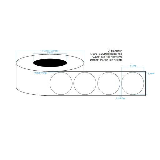 [100567-3X6-HGB-151-1000000] 2" PREMIUM HIGH GLOSS WHITE Polypropylene BOPP {CIRCLE} Roll Labels (3"CORE/6"OD)