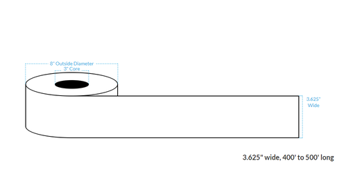[102974-3X8-MWB-161-1010000] 3.625" x 500' MATTE WHITE Polypropylene BOPP {CONTINUOUS} Roll Labels  (3"CORE/8"OD)