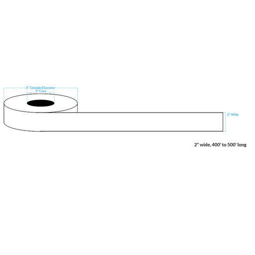 [101065-3X8-HGB-182-1010000] 2" x 500' HIGH GLOSS WHITE Polypropylene BOPP {CONTINUOUS} Roll Labels  (3"CORE/8"OD)